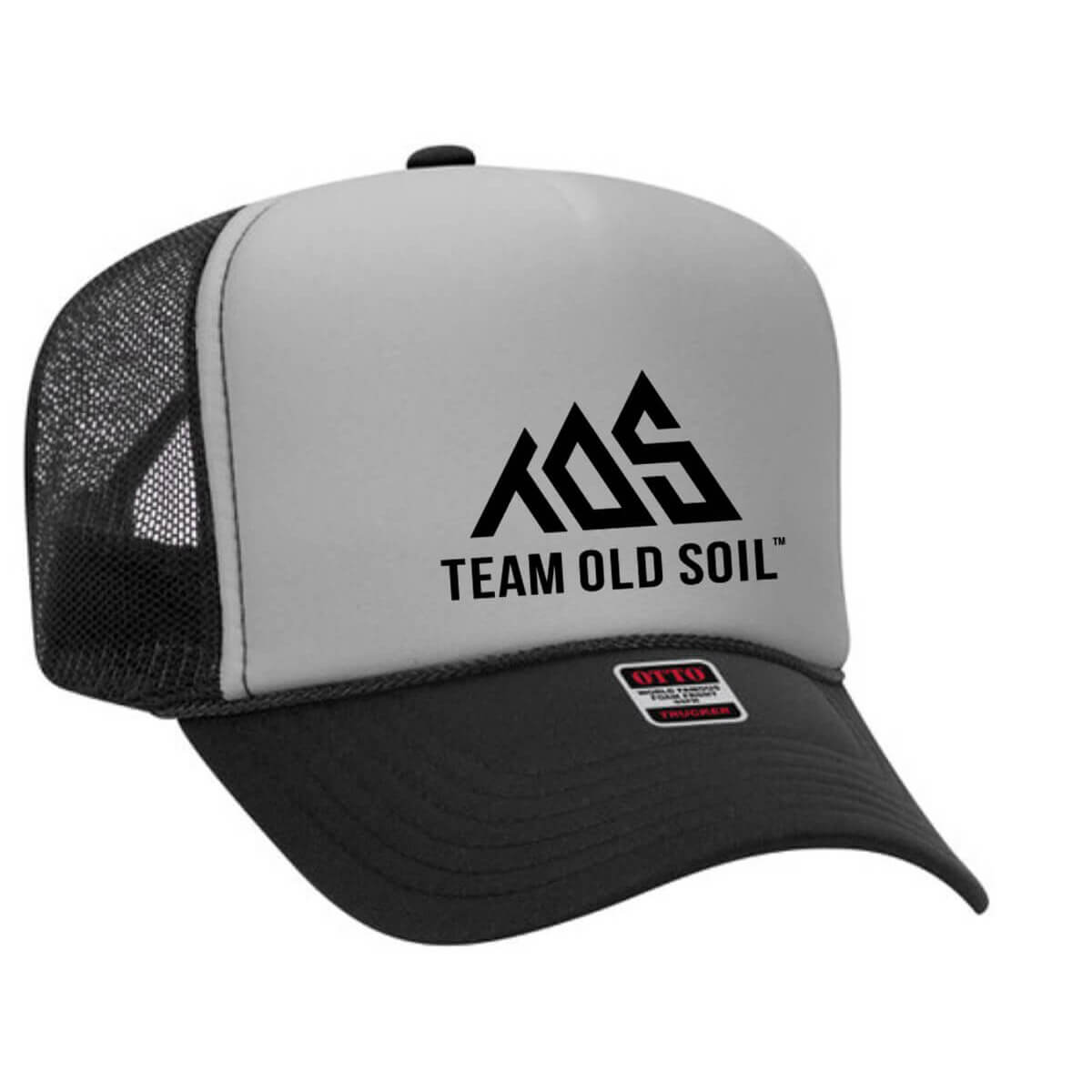 Team Old Soil (TOS) Foam MTB Trucker Hat, unisex Foam Trucker Hat Green and White / Front: 100% Polyester Back: 100% Nylon Mesh / One Size Fits Most 