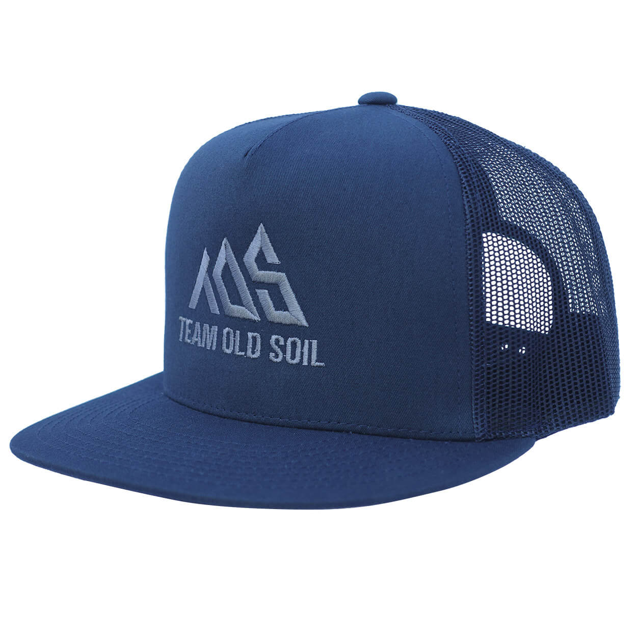 Flat bill snap back embroidered hat navy