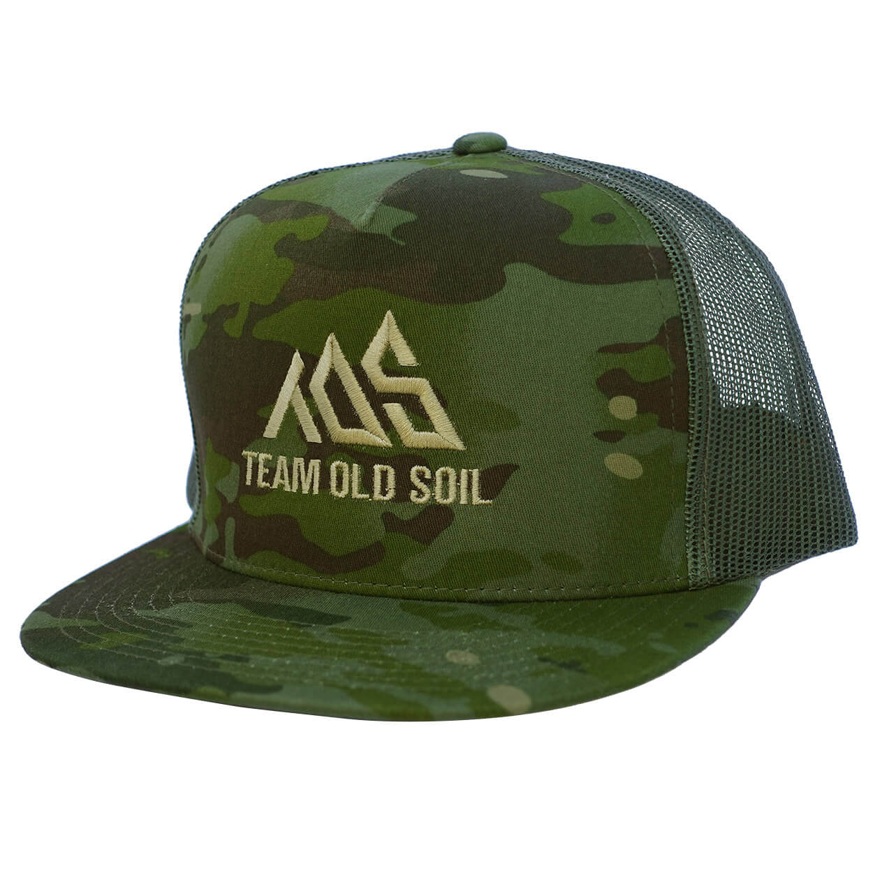 Flat bill snap back embroidered hat camo