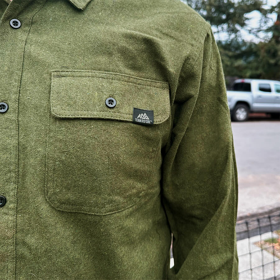 comfortable forest green flannel detail