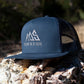 Flat bill snap back embroidered hat navy on the rocks